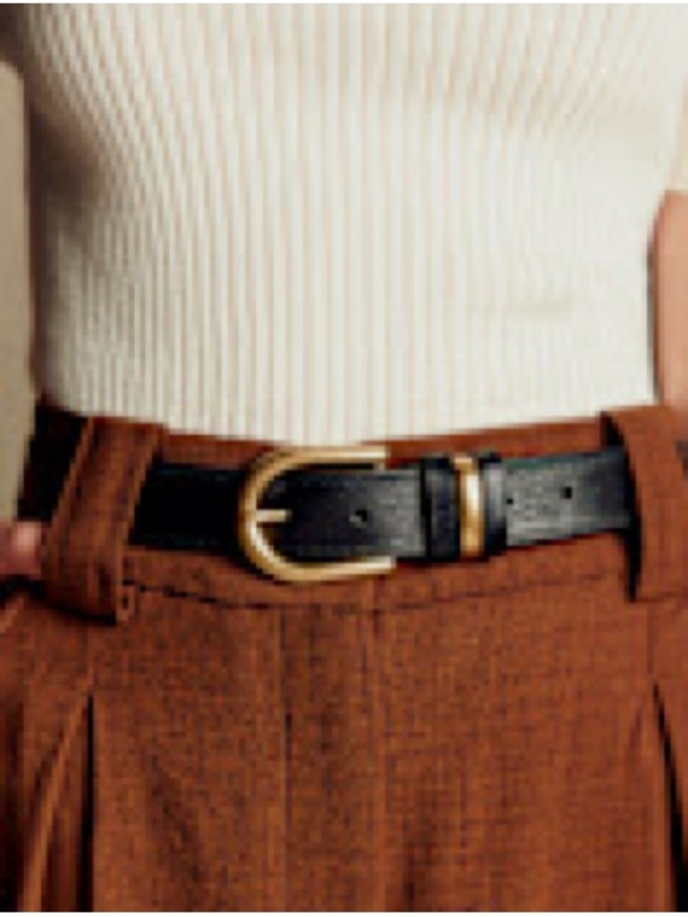 Classic Black Leather Belt with Gold Buckle